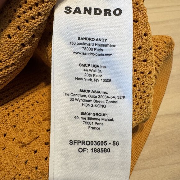 Sandro Gipsy Ochre Orange Pearl Embellished Pointelle Knit Mini Dress Women's 6 - Picture 6 of 9